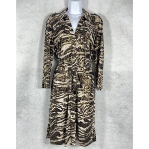 Cache Shirt Dress Women's Large Brown 1/4 Button Long Sleeves Shimmer